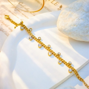 Elegant 18K gold plated titanium Cuban link bracelet set with sparkling zircon accents