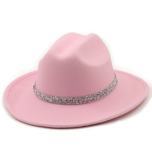 Vintage Wide Brim Fedora Hat Woolen Felt Cowboy Jazz Cap With Glitter Sequin Band For Women Men Elegant Stylish