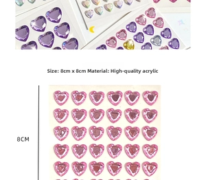 Detailed view of 3D heart-shaped acrylic diamond stickers for DIY cartoon decoration