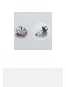 Detail of square zircon stud earring DIY components with 0.8x6mm titanium steel screw post