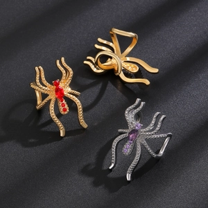 Bagues d'araignée punk avec strass colorés en or et argent pour Halloween chic