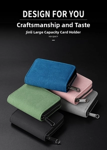 Close-up of premium textured card holders in multiple colors with smooth metal zippers