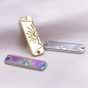 Stainless steel sun and moon pendants in gold, silver, and rainbow finishes for DIY jewelry