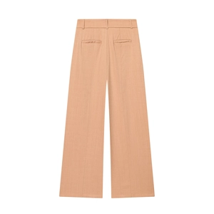 High-waisted khaki wide-leg trousers featuring belt loops and rear welt pocket details
