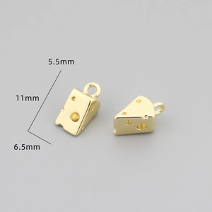 Golden cheese cake pendant charms made of gold-plated copper, size 11mm x 6.5mm x 5.5mm