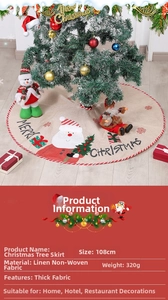Détail de la jupe de sapin de Noël en toile brodée de 108 cm avec motif Père Noël et Bonhomme
