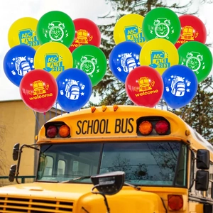 12-inch back to school latex balloons with school bus and ABC prints for party decoration