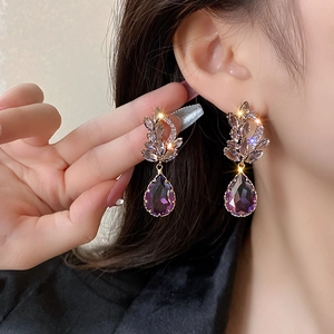 Orecchini pendenti in zircone viola sfumato, gioielli eleganti da donna con goccia di cristallo.