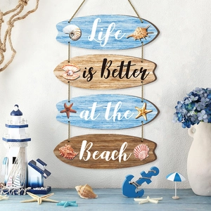 Ocean Theme Surfboard Wooden Wall Hanging Sign Mediterranean Coastal Decor For Living Room Bedroom Summer Beach Style