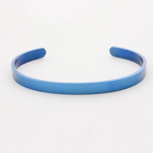 Minimalist 6mm blue titanium steel open C-shaped cuff bracelet with matte finish