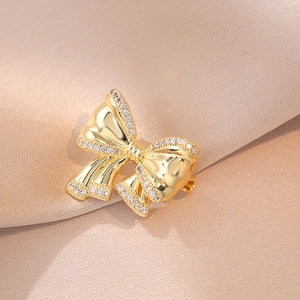 Elegant Bowknot Brooch Rhinestone Copper Anti-exposure Safety Pin For Women Clothing Decoration Korean Style Jewelry
