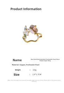 Detalles del anillo ajustable rosa con chapado en oro y perlas de agua dulce puras
