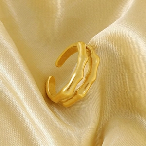 Lagen Bambus Gelenk Offener Ring Edelstahl 18K Vergoldet Geometrisch Verstellbarer Minimalistischer Schmuck Damen