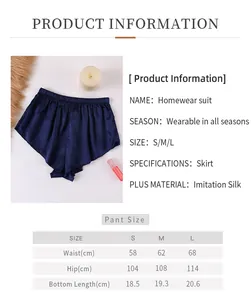 Tableau des tailles détaillé pour shorts de nuit amples en soie avec mesures de taille