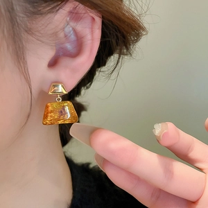 Retro trapezoid resin drop earrings with gold-plated geometric design for women