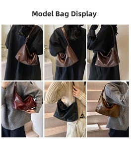 Detailed views of the large capacity tote bag in brown, wine red, and black leather styles
