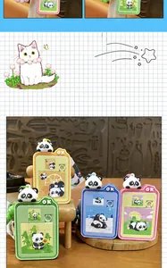 Close-up of four colorful panda puzzle keychains featuring cute sliding puzzle designs