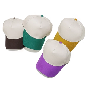 Two-tone 5-panel hard top baseball caps in assorted colors with contrast brim and crown