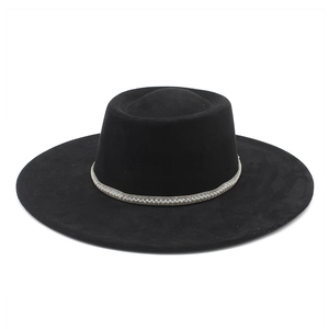Elegant Wide Brim Fedora Hat Suede Texture Artificial Pearl Rhinestone Band Retro Style Fashion Dress Accessary For Women