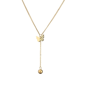 Collier élégant en acier titane doré avec pendentif papillon et détail de sphère