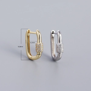 U-shaped s925 silver hoop earrings with dense zircon inlay in gold and silver finish