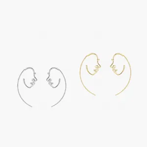 925 Sterling Silver Earrings Abstract Face Outline Minimalist Line Art Profile Portrait Jewelry Gifts For Women