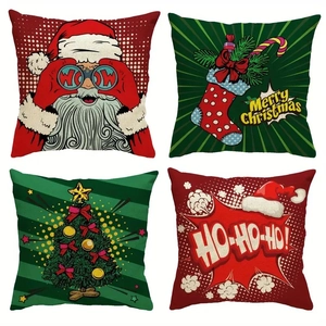 Christmas Pillowcase Linen Cushion Cover Santa Claus Christmas Tree Pop Art Style Square Home Decor Sofa Decorative