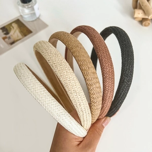 Women Straw Woven Headband Handmade Slim Hair Hoop Elegant Minimalist Casual Style Hair Accessories