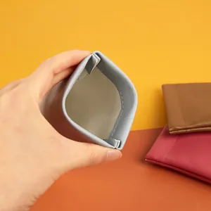 Portable leather eyewear pouch set in sky blue, mocha and rose red with soft lining