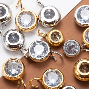 Ciondoli in acciaio inox oro e argento con pietra portafortuna 8mm e zircone lucido