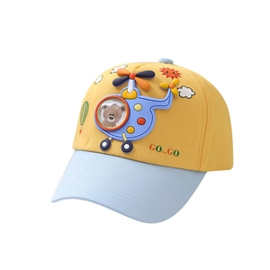 Yellow and blue kids baseball cap with 3D helicopter bear and cartoon print