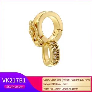 Gold plated brass pendant clasp with sparkling zircon stones, 11mm x 15mm jewelry part