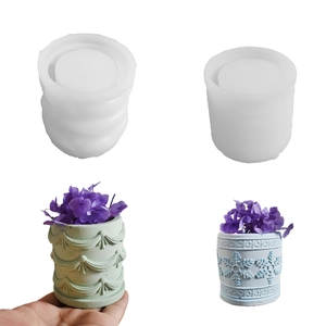 Moule En Silicone Cylindrique Relief Flocon DIY Résine Plâtre Bougeoir Pot De Rangement Décoration De Noël Artisanat