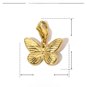 Detail view of 15mm gold butterfly pendant in stainless steel with dimensions and specs