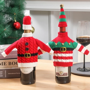 Christmas Wine Bottle Cover Knitted Sweater Hat Decor For Festive Dinner Party Santa Elf Pattern Novelty Gift Wrapping