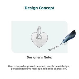 Polished S925 sterling silver heart pendant with brushed finish and custom engraving