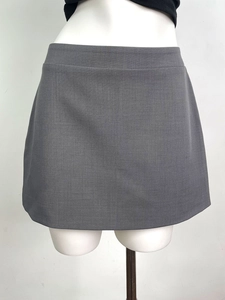 Dark grey mini A-line skirt in twill fabric shown on a mannequin with a high waist fit
