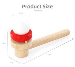 Detailed product size chart of the wooden suspension blowing ball toy with dimensions
