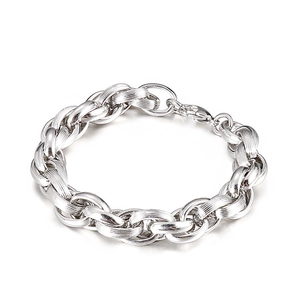 Bracelet gourmette épais en acier inoxydable argenté poli avec finition miroir