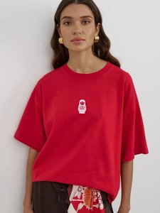 Γυναικείο T-Shirt Καθαρό Βαμβάκι Σχέδιο Ρωσική Κούκλα Κοντομάνικο Στρογγυλή Λαιμόκοψη Χαλαρή Γραμμή Casual
