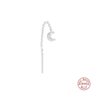 Elegant 925 sterling silver crescent moon chain earrings with sparkling zircon accents