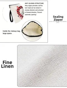 Macro detail of the fine linen fabric and anti-slip alloy zipper on heart print makeup bag