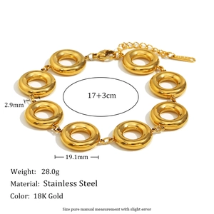 Retro 18K gold plated stainless steel chunky round link bracelet with size dimensions