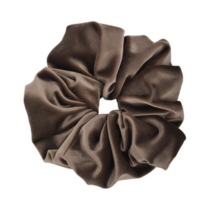 Classic oversized velvet scrunchie in brown, high-elasticity hair tie for bun hairstyles