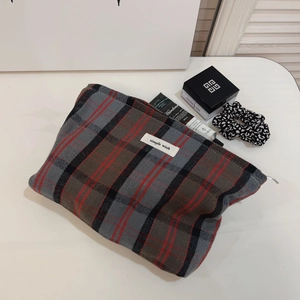 British style red and black plaid cotton makeup bag with zip closure and fabric label