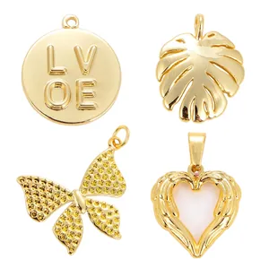 Vergoldete Anhänger-Set mit Herz, Schmetterling und LV OE Gravur für DIY-Schmuck