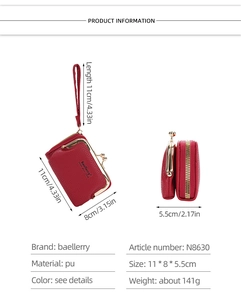 Red PU leather mini purse detail with gold kiss-lock and detachable wrist strap
