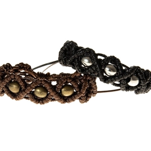 Handmade woven adjustable bracelets with vintage brass and silver metal beads