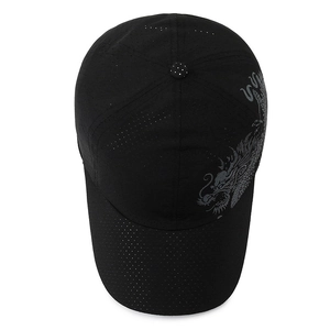Quick-dry black mesh baseball cap featuring a distinctive dragon print design