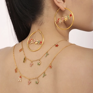 Christmas enamel jewelry set with HAPPY letters and festive charms for women